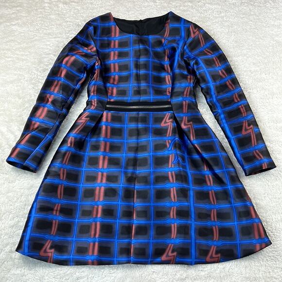 Unbranded long sleeved fit and flare electric check dress, size 2 - Picture 3 of 10